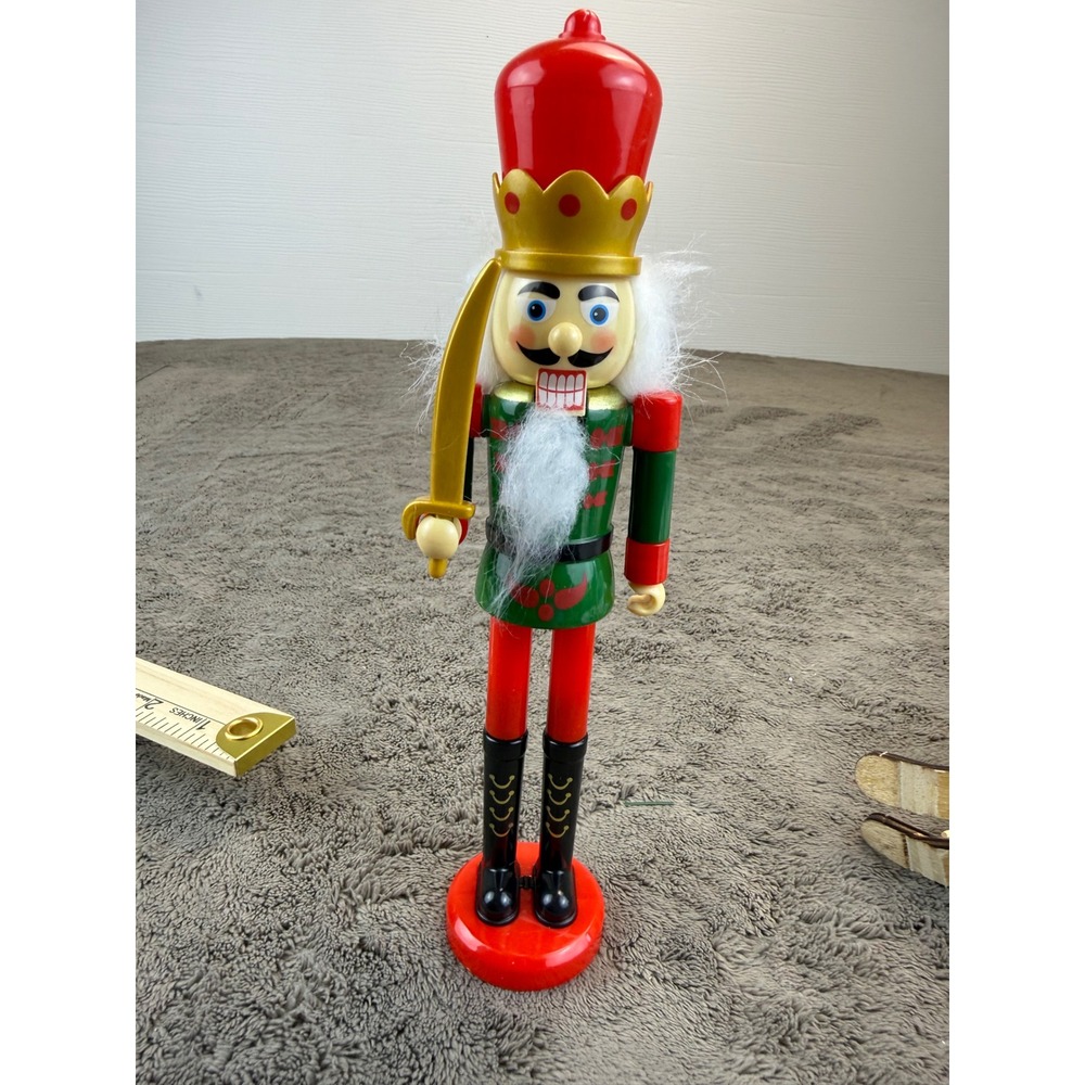 Christmas Nutcracker King Figure Red Green Gold Plastic Holiday Decor 10 inch